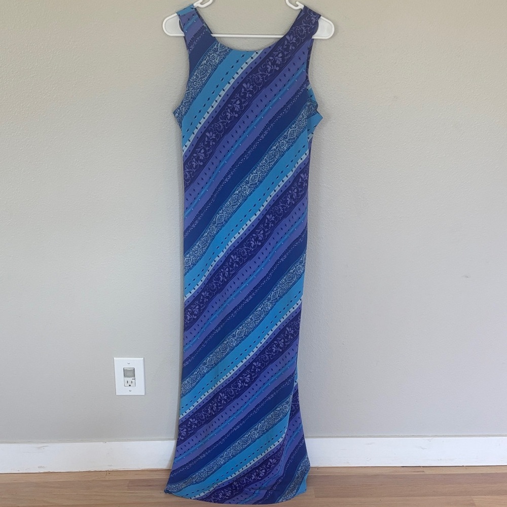 Elegant Blue and Purple Striped Maxi Dress -157sku